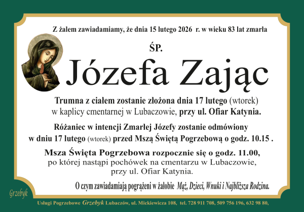 Zmarła Józefa Zając [83 lata]